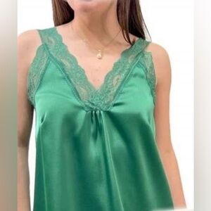 Lace silky satin camisole green sz M